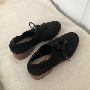 Black loafers with brown platform